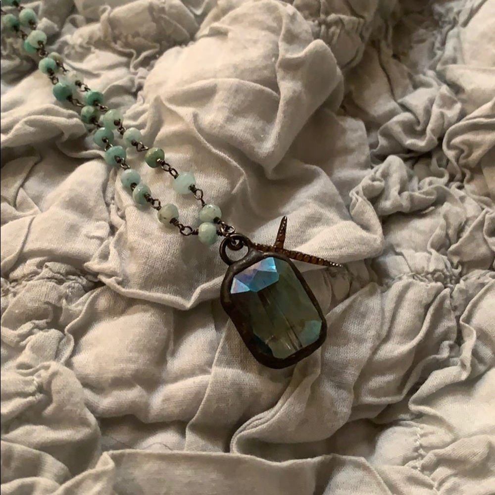 Handmade 18” Teal Cross Necklace